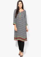 F Loop Black Printed Rayon Kurta