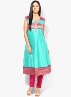 F Loop Green Printed Chanderi Kurti