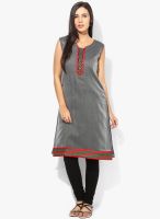 F Loop Grey Printed Chanderi Kurti