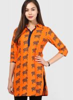 G Orange Solid Kurtis