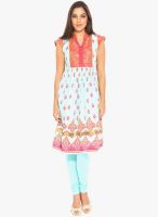 Globus Aqua Blue Printed Kurta