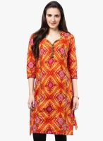 Indidori Orange Printed Kurti