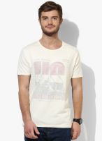Jack & Jones Off White Printed Round Neck T-Shirts