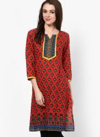 Jaipur Kurti Red Printed Kurta