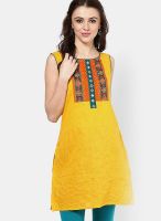 Karigari Yellow Solid Kurtis