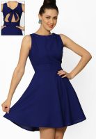 Miss Chase Blue Colored Solid Skater Dress