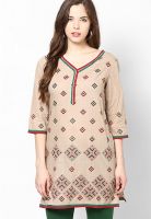 Mustard Beige Printed Kurtis