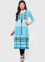 Rain & Rainbow Aqua Blue Printed Anarkali