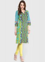 Rain & Rainbow Green Cotton Kurta