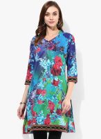 Rain & Rainbow Green Printed Cotton Kurta