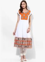 Rain & Rainbow Orange Printed Cotton Anarkali