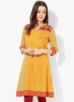 Rain & Rainbow Yellow Printed Cotton Kurta