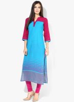 Raindrops Blue Color Block Khadi Cotton Kurta