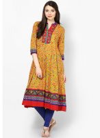 Rangriti Cotton Mustard Yellow Kurta