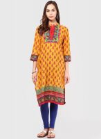 Rangriti Yellow Cotton Blend Kurta