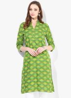 Sangria Band Collar 3/4Th Sleeve Kurta With Contrast Piping And Loop Button At Placket Detail
