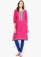 Sangria Band Collar Kurta With Contrast Band And Embroiderd Patti At Placket