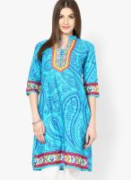 Shree Aqua Blue Printed Kurta