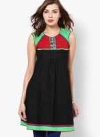 Span Black Embroidered Kurtis