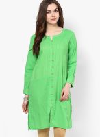 Span Green Embroidered Kurtis