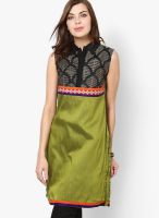 Span Green Embroidered Kurtis