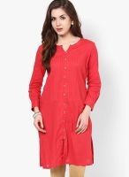 Span Pink Embroidered Kurtis