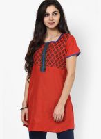 Span Red Printed Kurta