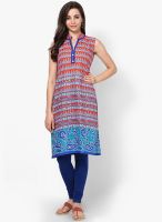 Span Red Printed Kurta