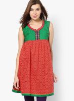 Span Red Printed Kurtis