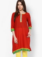 Span Red Solid Kurta