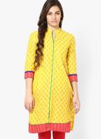 Span Yellow Printed Kurta