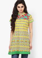 Span Yellow Printed Kurta