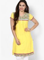 Span Yellow Printed Kurta