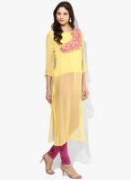 Vedic Yellow Embroidered Kurtis