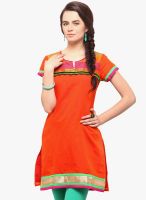 Yepme Orange Embroidered Kurtis