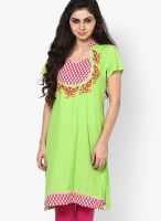 Aum Green Embroidered Kurtis