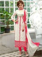 Blissta White Embroidered Dress Material