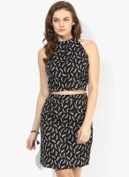 Calgari Black Printed Crop Top With Skirt