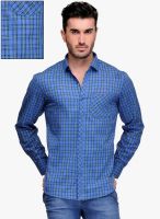 Canary London Blue Checked Slim Fit Casual Shirt
