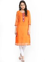 G Orange Solid Kurta