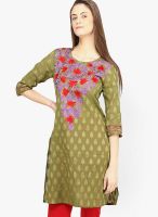 Globus Green Embroidered Kurtis