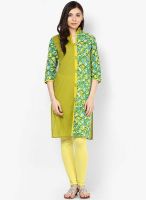 Jaipur Kurti Green Printed Kurta