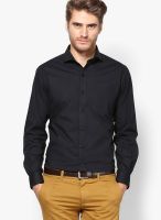 John Players Black Solid Club Wear Shirt