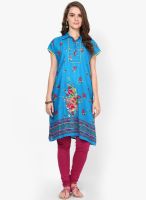 Karigari Aqua Blue Printed Kurta