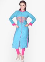 Kurti'S Aqua Blue Embroidered Kurtis