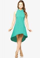 Miss Chase Green Colored Solid Asymmetric Dress
