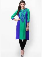 Pehraan Green Embroidered Kurtis