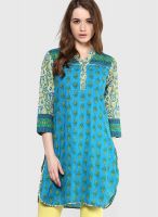 Rain & Rainbow Aqua Blue Printed Kurta