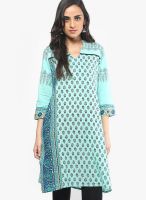 Rain & Rainbow Aqua Blue Printed Kurta