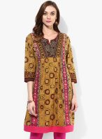 Rain & Rainbow Brown Printed Cotton Kurta